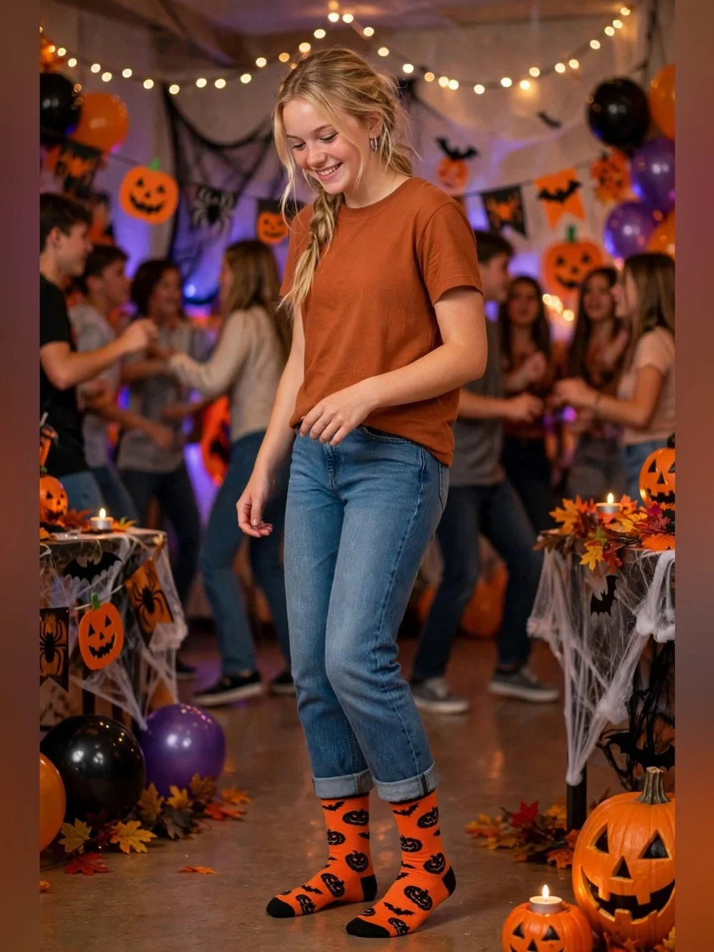 Veachog Halloween Socks - Women & Men Pumpkin and Bat Spooky holiday theme socks